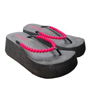 Vintage 00s Y2K Esprit‎ Women's 9 Black Foam Chunky Bead Platform Sandals Shoes